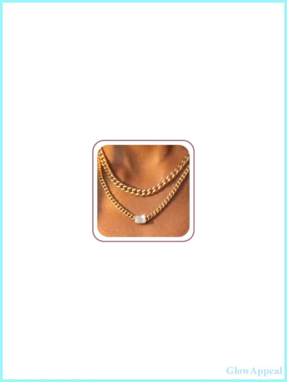 14K Gold Plated Cuban Link Necklace Set with CZ Pendant Layered Women